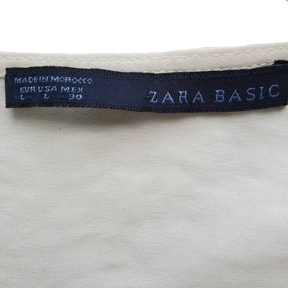 Zara Silk Organza Blouse Ruffle Front Sheer 3/4 Sleeve Cream Fairy Size L - Picture 10 of 16